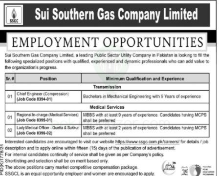 Sui Southern Gas Company Limited Jobs 2024