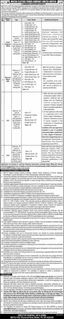 Job advertisement for WAPDA MEPCO Jobs 2025 showing details of vacancies, application process, and deadline, set against a professional office background.