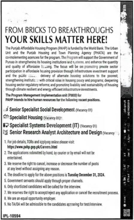 Latest PHATA Punjab Housing and Town Planning Agency Jobs 2024