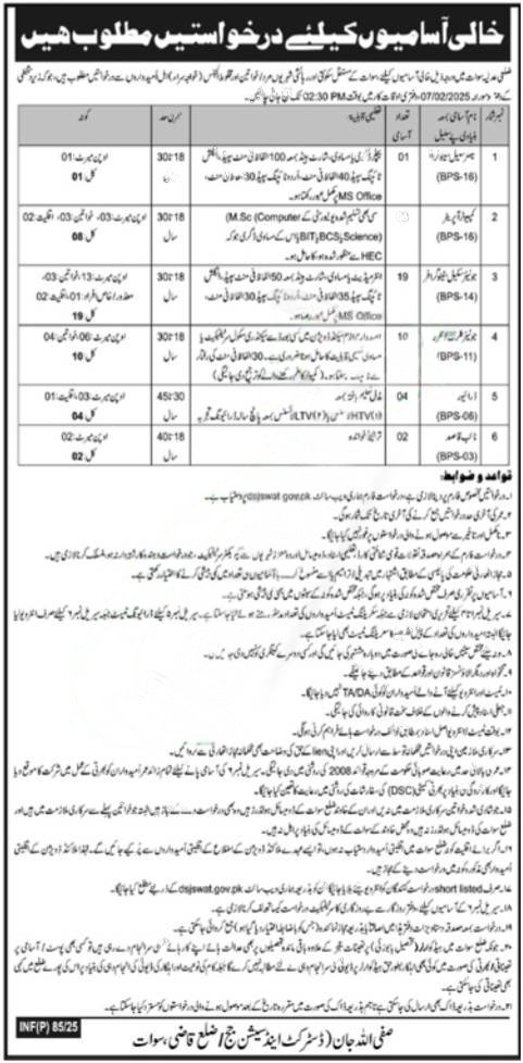 District and Session Court Swat Jobs Advertisement 2025.