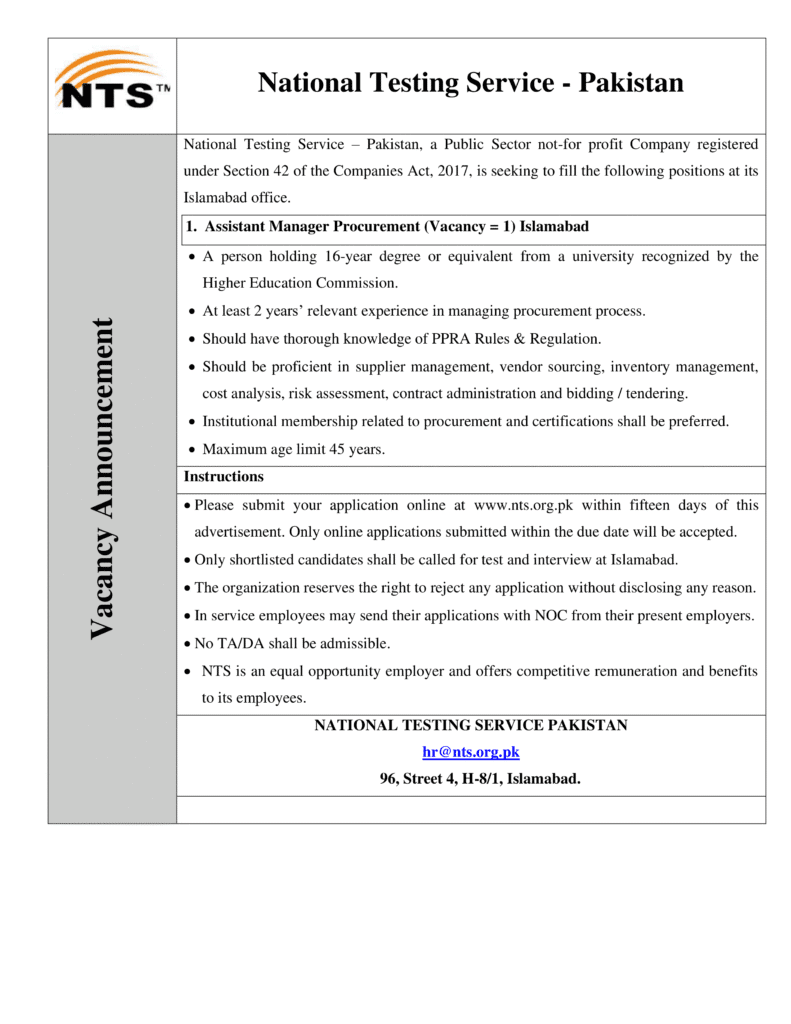 NTS Job Advertisement 2025