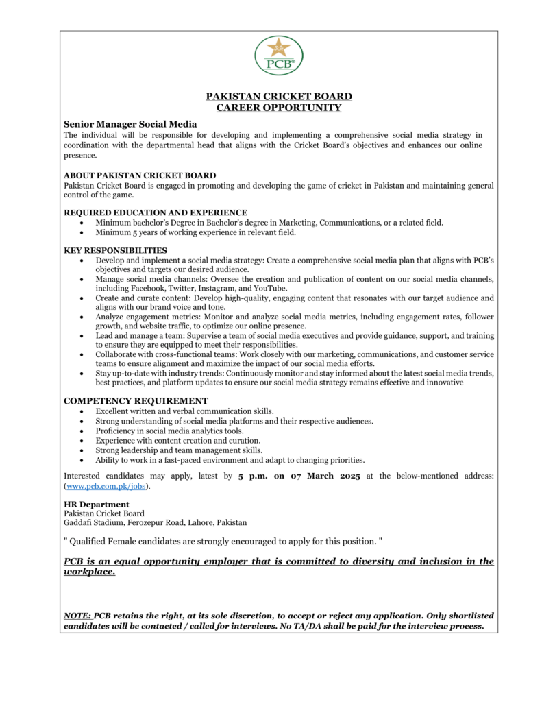 How to apply for PCB Jobs 2025 - Pakistan Cricket Board latest careers.