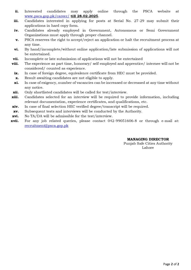 Punjab Safe Cities Authority Jobs 2024 Official