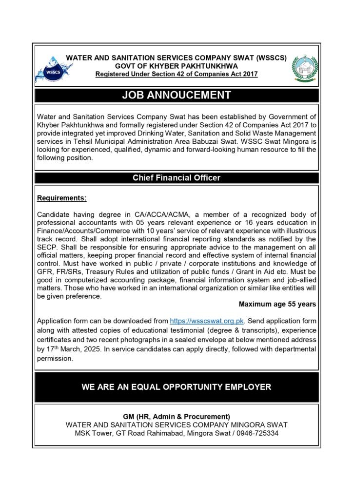 Water & Sanitation Services Company Swat Career Opportunities