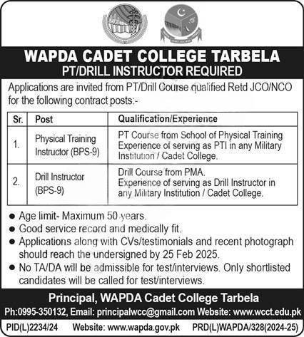 "WAPDA Cadet College Tarbela Jobs 2025 Latest Advertisement."