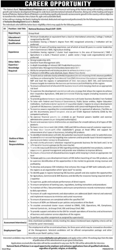 NBP Jobs 2025 – National Bank of Pakistan Hiring Announcement