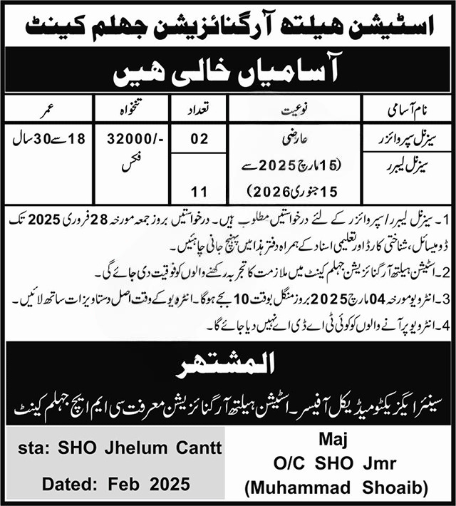 CMH Jhelum Jobs 2025 – Apply Now for Seasonal Positions