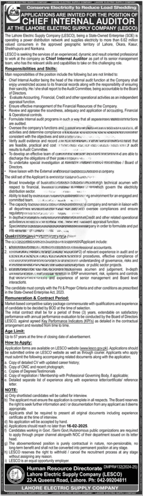 LESCO Jobs 2025 Official Advertisement.