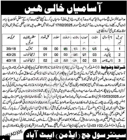 Civil Court Abbottabad Jobs 2025