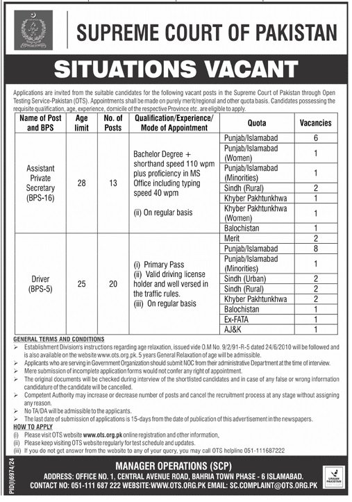 Supreme Court of Pakistan Jobs 2025 official advertisement image


