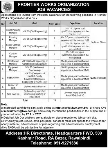 FWO Jobs 2025 official job advertisement image