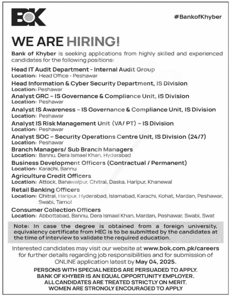 Candidates applying for BOK careers online