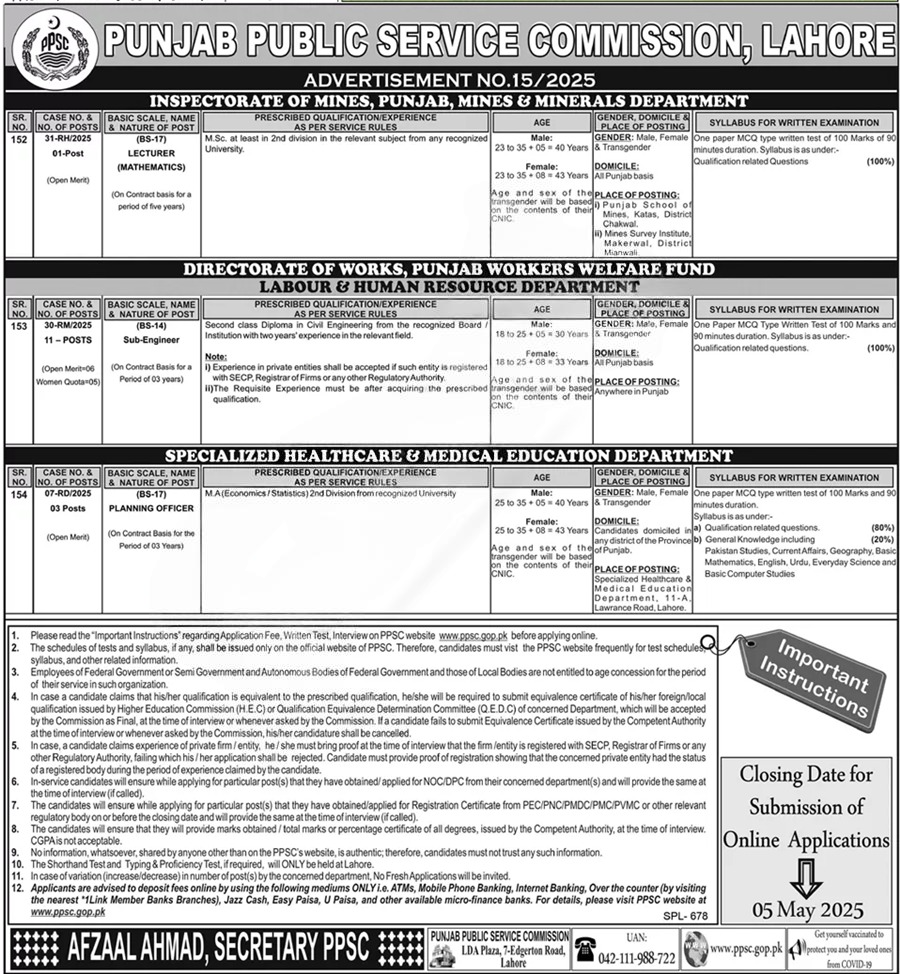 Punjab Public Service Commission Advertisement 15/2025 – Labour & Human Resource Department Jobs