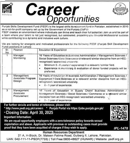 PSDF Jobs 2025 Apply Online – Official Advertisement