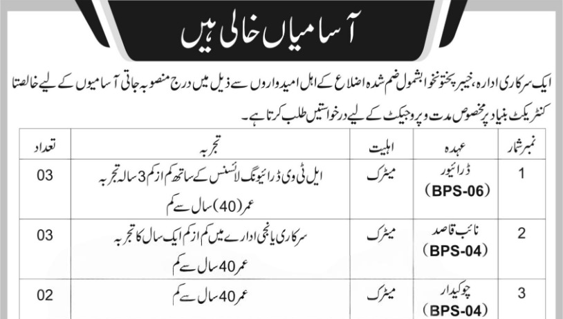 Driver Naib Qasid Chowkidar Jobs in Peshawar