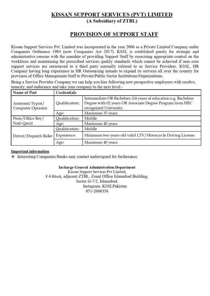 Senior Manager HR vacancy in KSSL ZTBL Jobs 2025 Islamabad