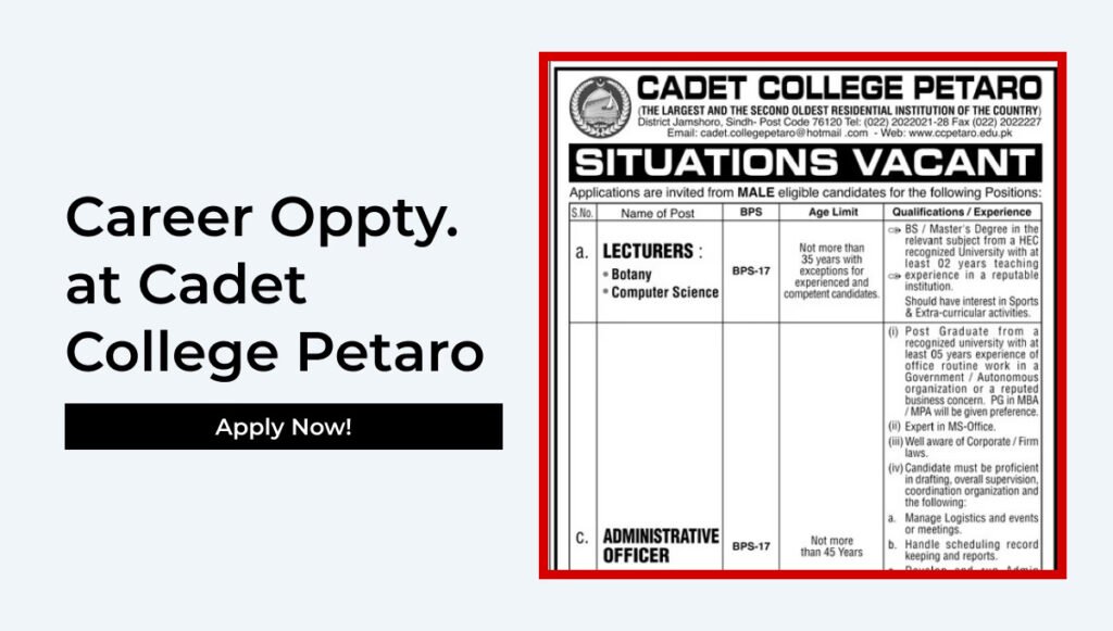 "Cadet College Petaro Non-Teaching Staff Recruitment"