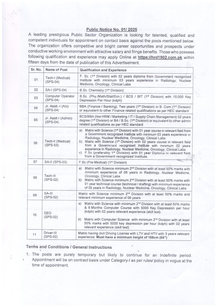 Atomic Energy Jobs 2025 PO Box 1114 Islamabad Advertisement