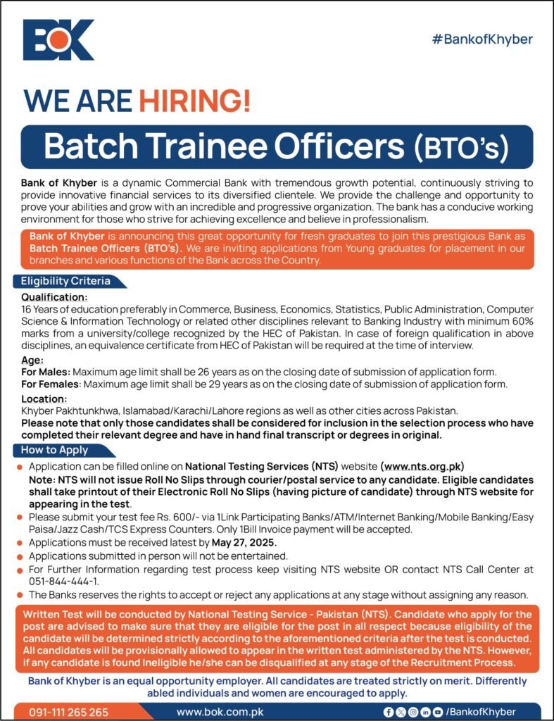 Bank of Khyber Jobs 2025 advertisement image