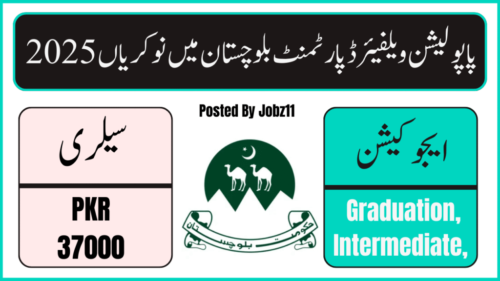 Population Welfare Department Balochistan logo with job details