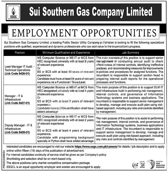 SSGC Jobs 2025 Karachi Quetta Sukkur apply online
