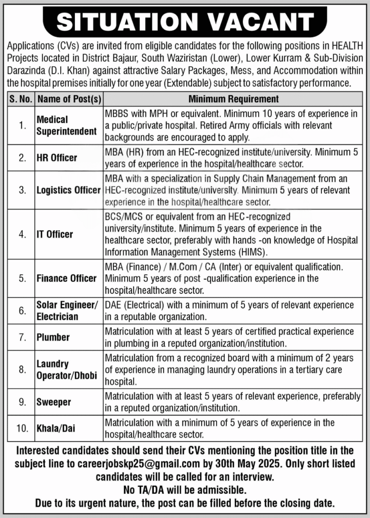 "Medical Officer vacancy in Health Department KPK Jobs 2025"