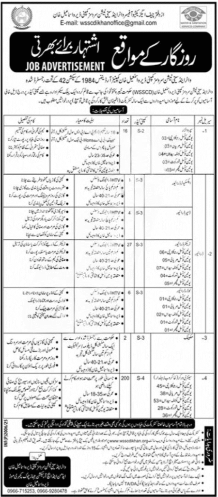 WSSC D.I. Khan Jobs 2025 official advertisement banner with application deadline and job positions listed