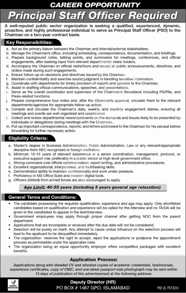 Apply for PO Box 1487 GPO Islamabad Jobs 2025 before May 22