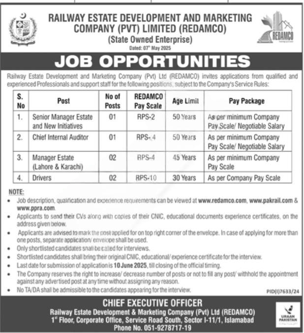 REDAMCO Jobs 2025 Latest Government Job Advertisement for Estate Managers and Drivers