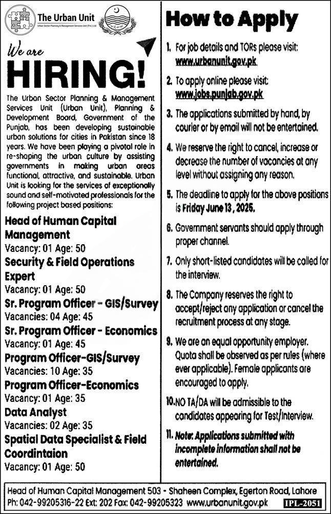 Government Urban Unit Jobs 2025