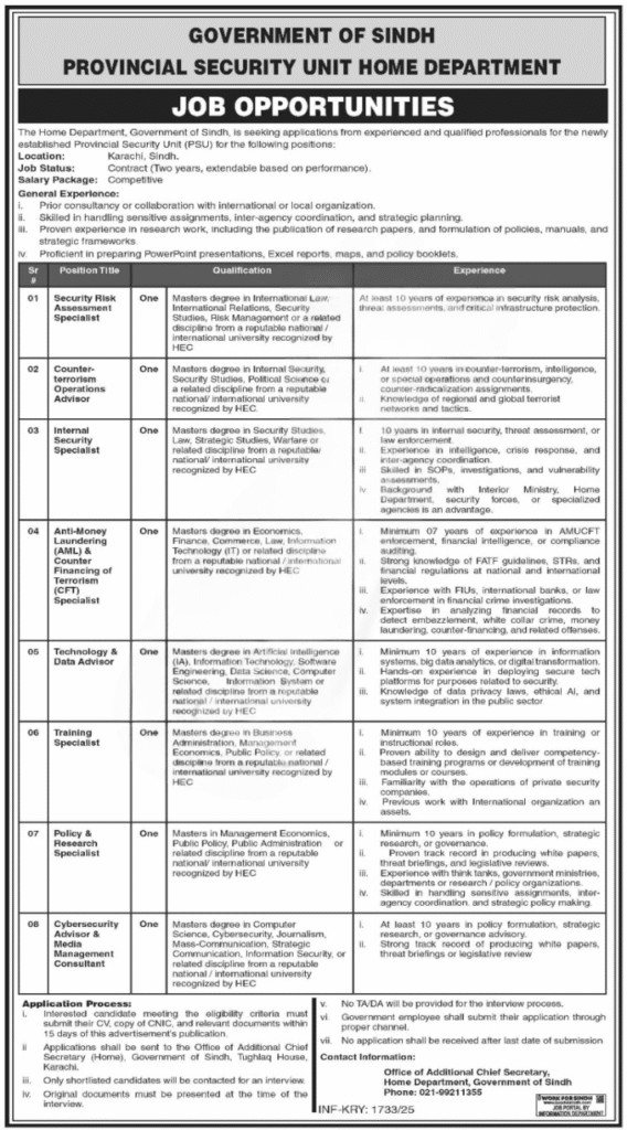 Apply online for Home Department Sindh careers in 2025