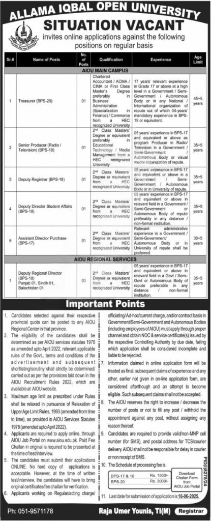 Allama Iqbal Open University Jobs 2025 Online Application Portal