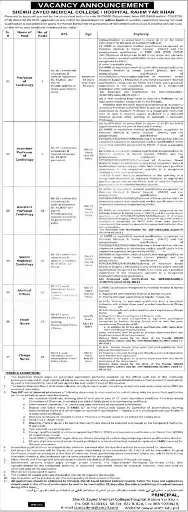 Sheikh Zayed Hospital Rahim Yar Khan latest jobs 2025 advertisement and application form
