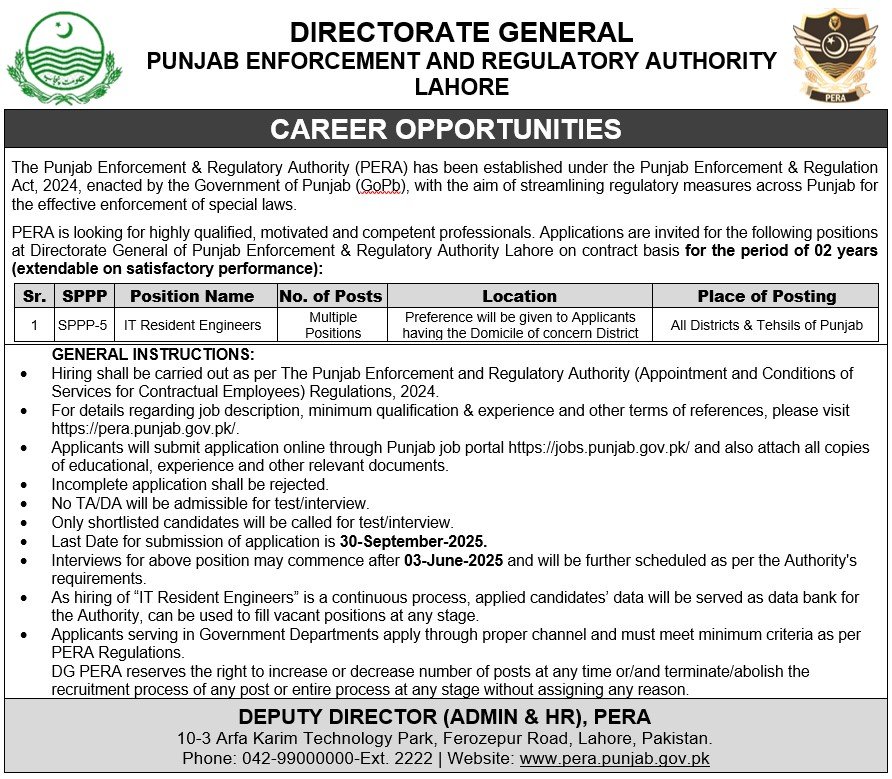 IT Resident Engineer at PERA Punjab 2025


