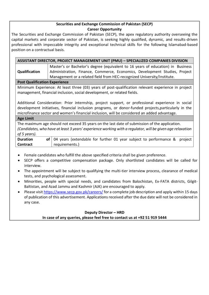 SECP Jobs 2025 Apply Online Advertisement
