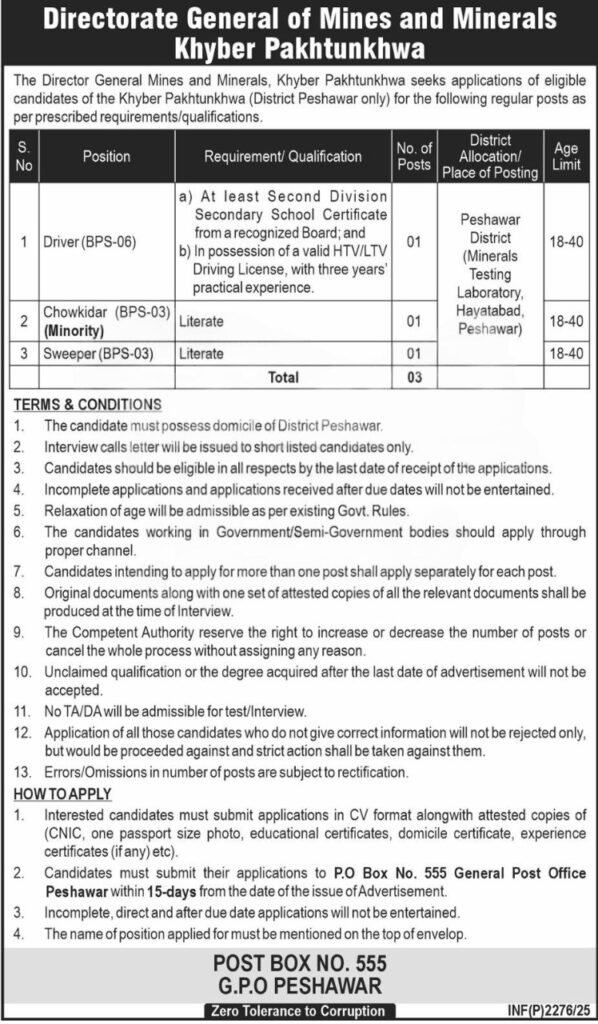 Mines and Minerals Department JOBS