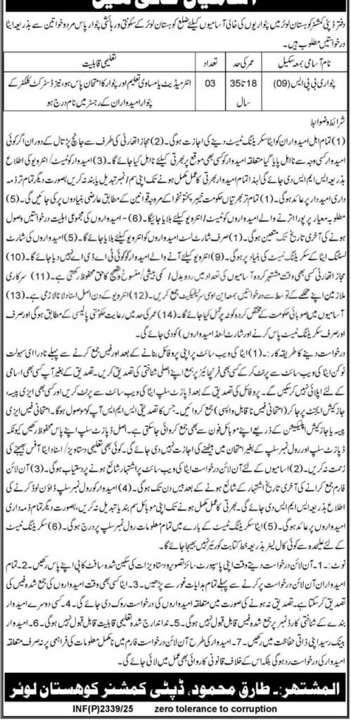 DC Office Kohistan Patwari Jobs 2025 Advertisement