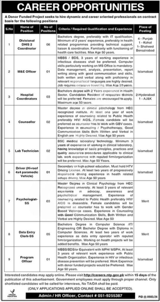 Apply Online for National TB Control Program Jobs 2025
