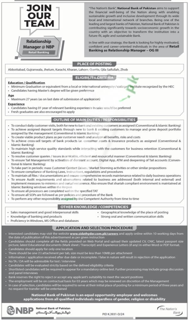 NBP Jobs 2025 Advertisement – National Bank of Pakistan Careers Online Apply