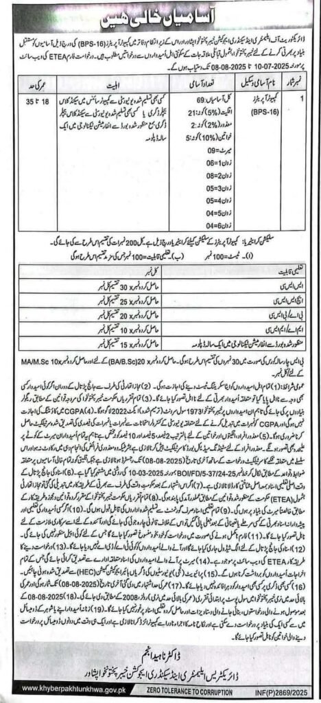 ESED KPK Jobs 2025 – Apply Online via ETEA for BPS-14 Teaching & Admin Vacancies