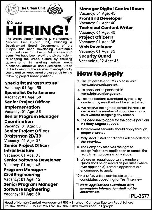 Urban Unit Jobs 2025 Advertisement