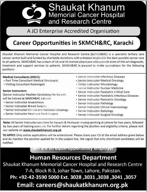 Senior Instructor & Medical Consultant Jobs at Shaukat Khanum Hospital 2025