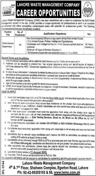 Apply for LWMC Jobs 2025 – Enforcement Supervisor Vacancies via ETS