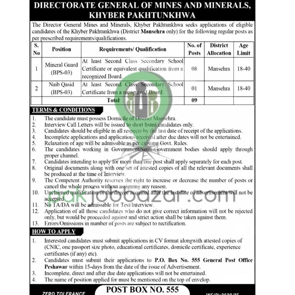 DGMM-KP Office Building Peshawar – Government Jobs 2025