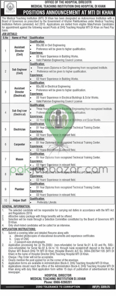 MTI DHQ Hospital DI Khan Latest Jobs 2025