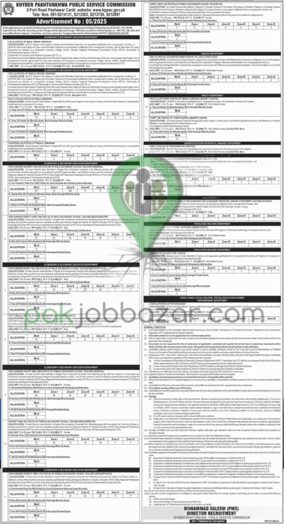 KPPSC Advertisement No. 05/2025 – Latest Government Jobs in KPK 2025