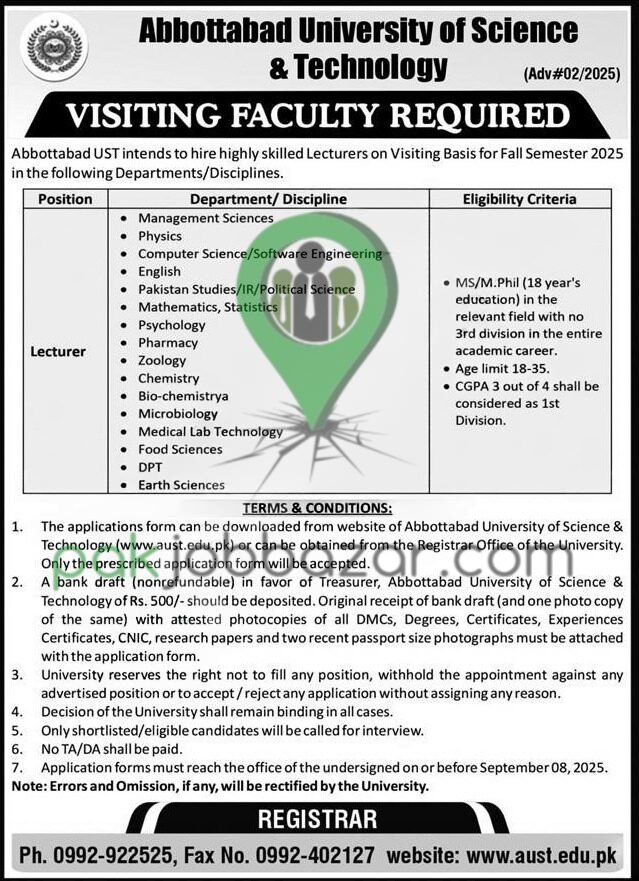 Abbottabad University Visiting Faculty Jobs 2025 advertisement