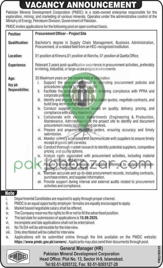 PMDC Islamabad Head Office – PMDC Jobs 2025