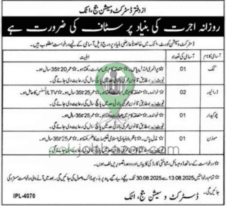 District & Sessions Court Daily Wages Jobs 2025 advertisement