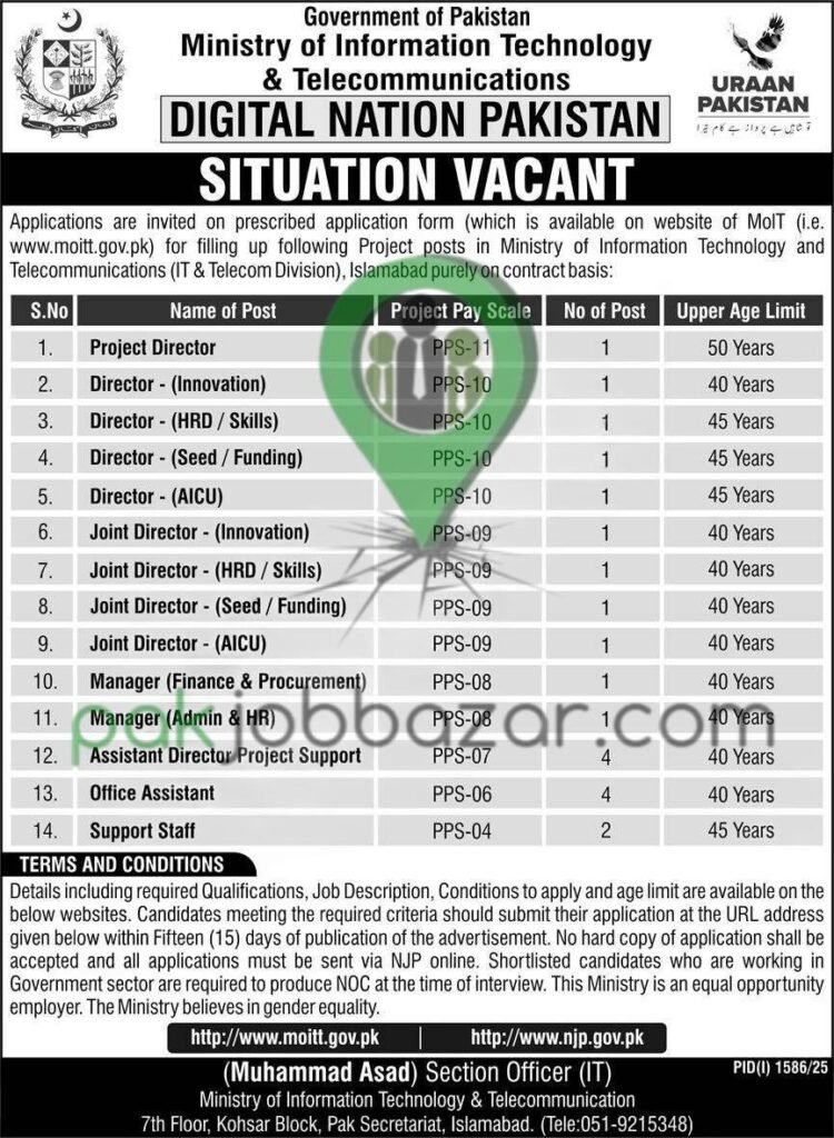Government of Pakistan Ministry of Information Technology Jobs 2025 Apply Online